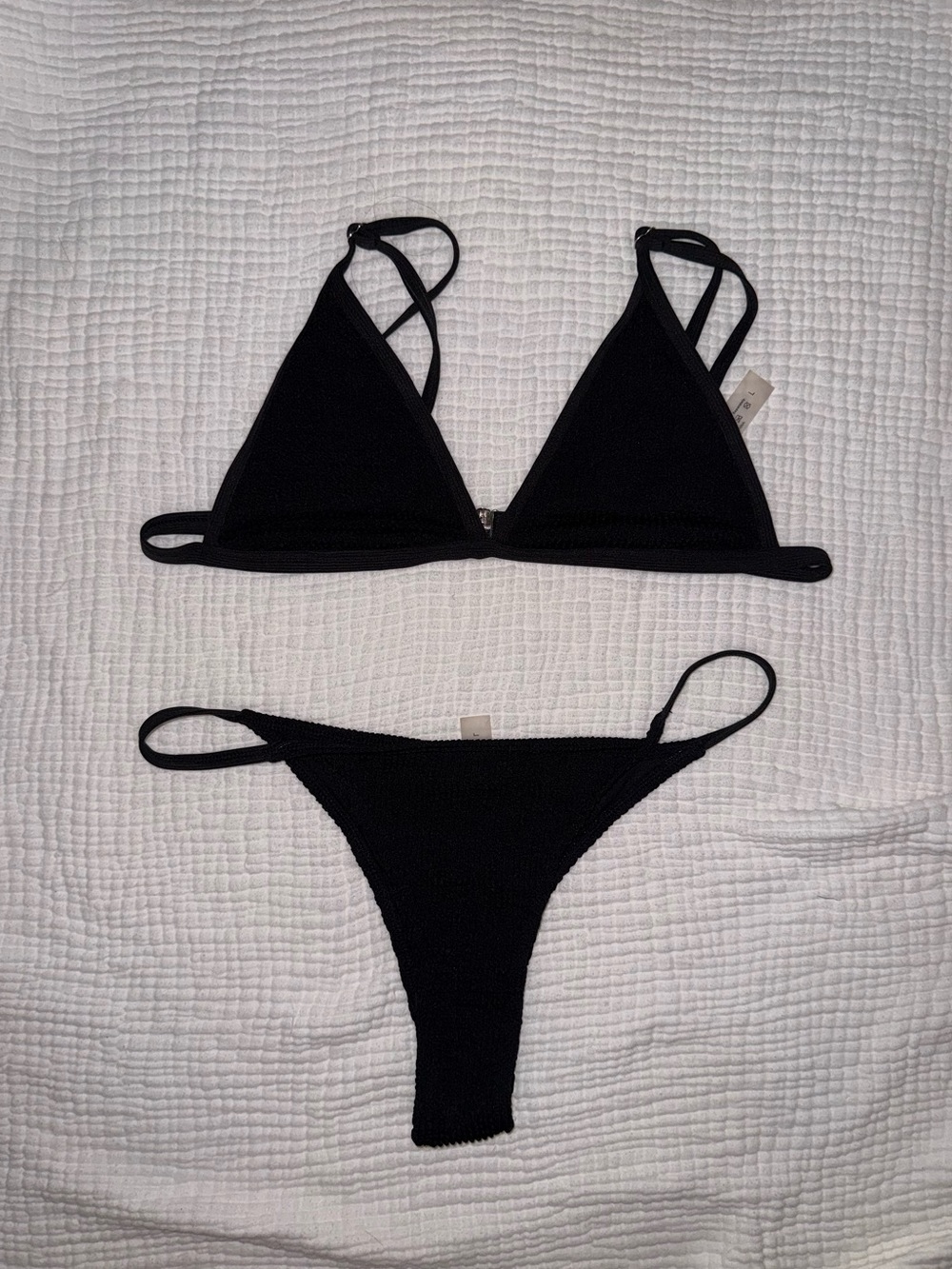 SHEIN Black Textured Triangle Bikini Set